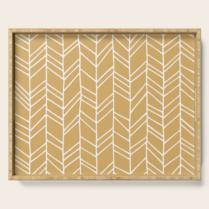 Rustic Herringbone in Mustard Yellow Serving Tray Gallery Image 1