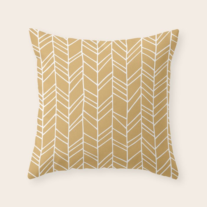 Rustic Herringbone in Mustard Yellow Throw Pillow Gallery Image 6