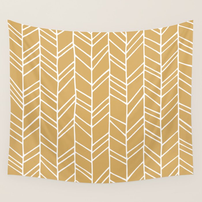 Rustic Herringbone in Mustard Yellow Wall Tapestry Gallery Image 1