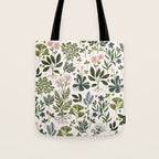 Herbarium ~ vintage inspired botanical art print ~ white Tote Bag Gallery Image 1