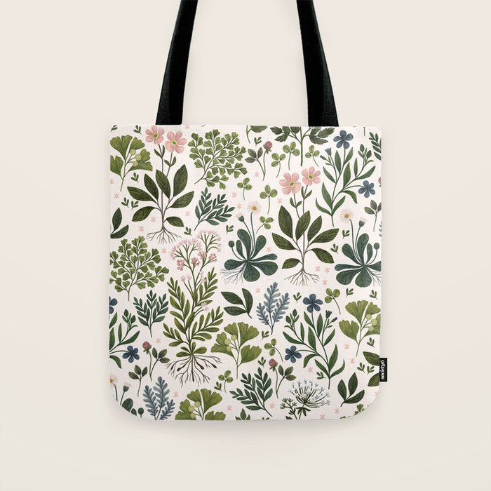 Herbarium ~ vintage inspired botanical art print ~ white Tote Bag Gallery Image 1