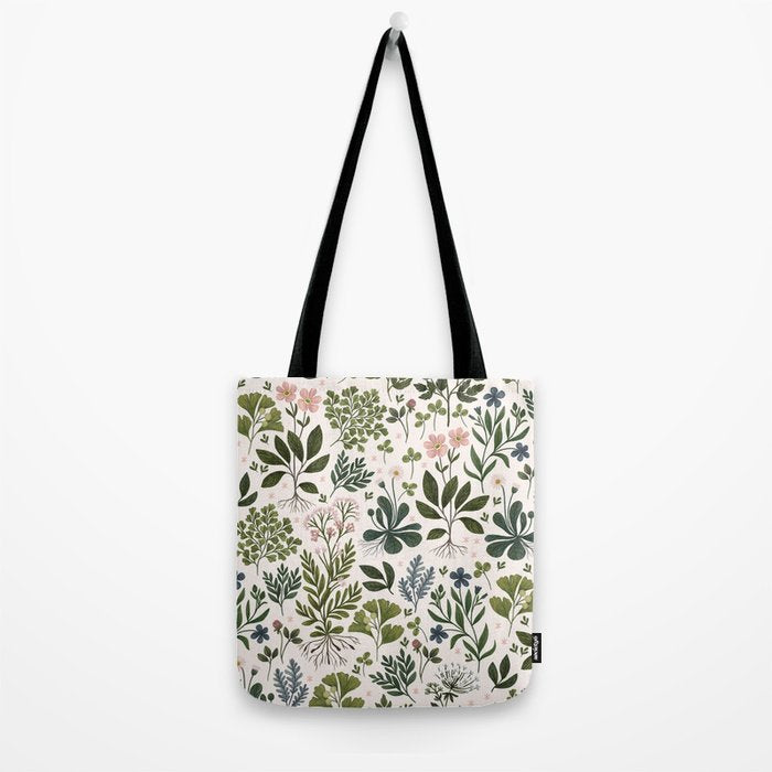 Herbarium ~ vintage inspired botanical art print ~ white Tote Bag Gallery Image 2