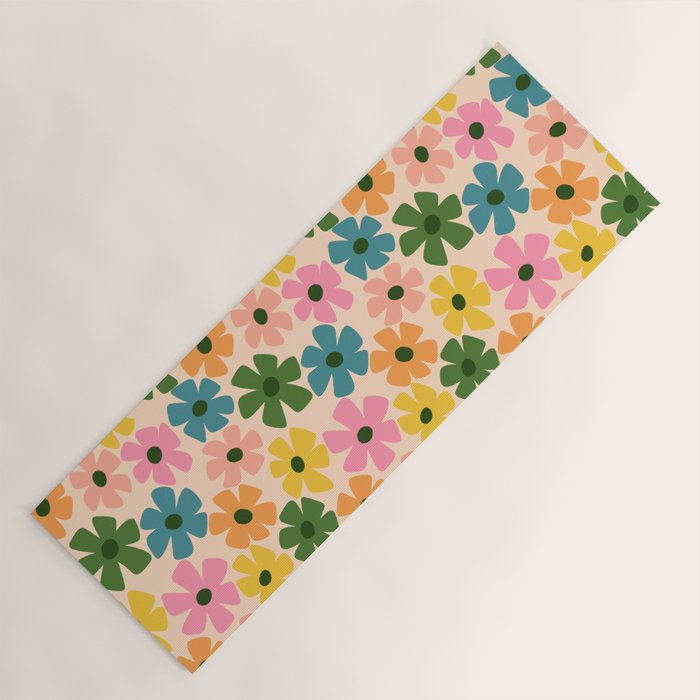 Retro Flower - Big Daisy Cream background Yoga Mat Gallery Image 1