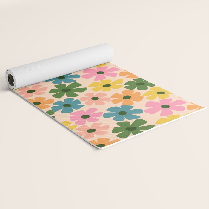Retro Flower - Big Daisy Cream background Yoga Mat Gallery Image 2