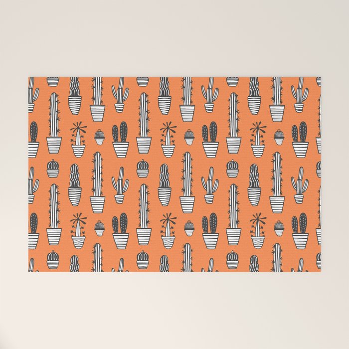 Retro hand drawn cactus plant pattern Welcome Mat Gallery Image 1