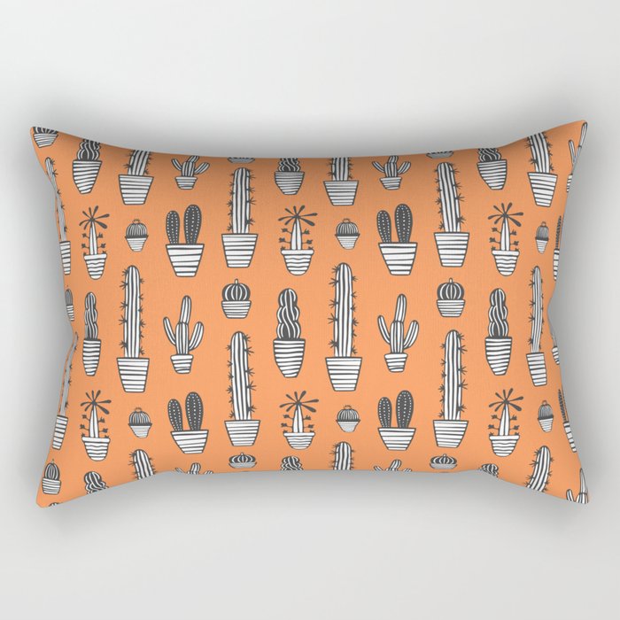 Retro hand drawn cactus plant pattern Rectangular Pillow Gallery Image 1