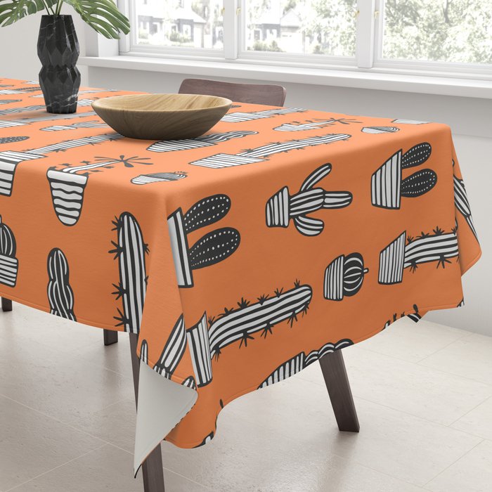 Retro hand drawn cactus plant pattern Tablecloth Gallery Image 3