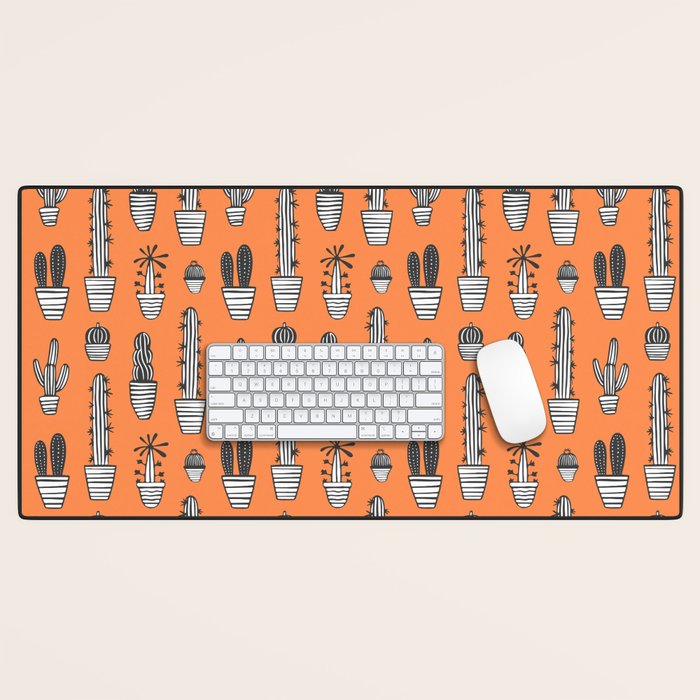 Retro hand drawn cactus plant pattern Desk Mat Gallery Image 1