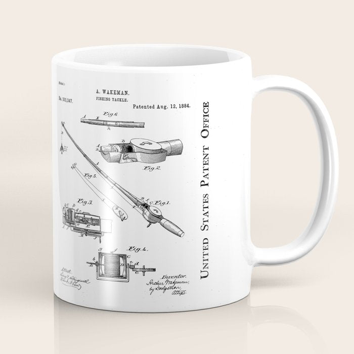 Fishing Rod Patent - Fishing Art - Black Chalkboard Coffee Mug Gallery Image 1
