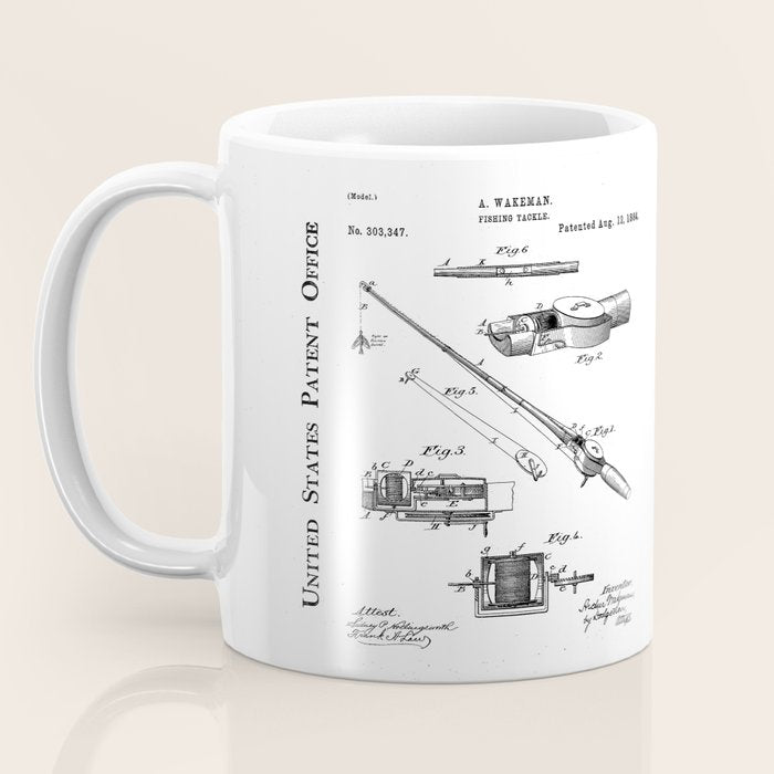 Fishing Rod Patent - Fishing Art - Black Chalkboard Coffee Mug Gallery Image 3