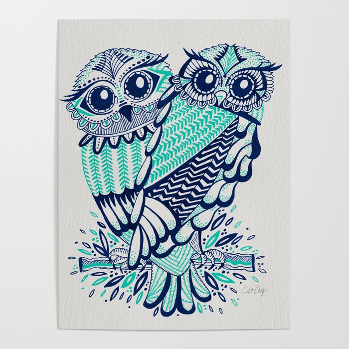 Owls - Turquoise & Navy Poster Gallery Image 4