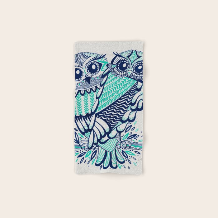 Owls - Turquoise & Navy Bath Towel Gallery Image 1