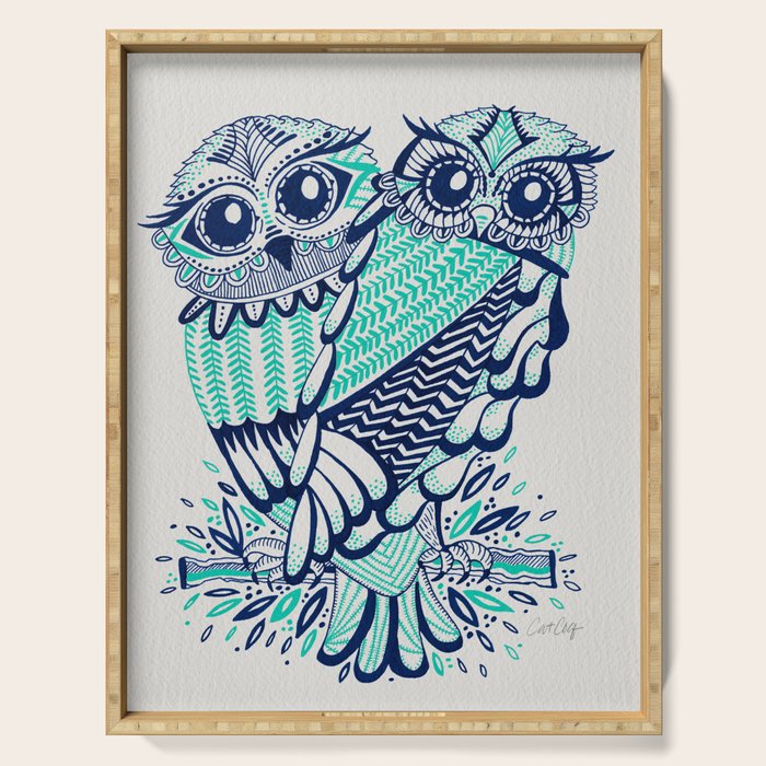 Owls - Turquoise & Navy Serving Tray Gallery Image 1