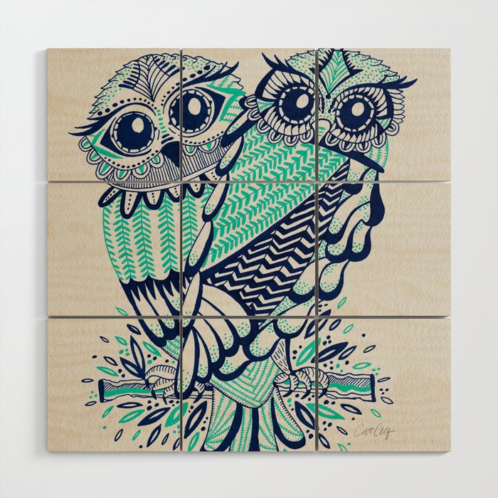 Owls - Turquoise & Navy Wood Wall Art Gallery Image 1