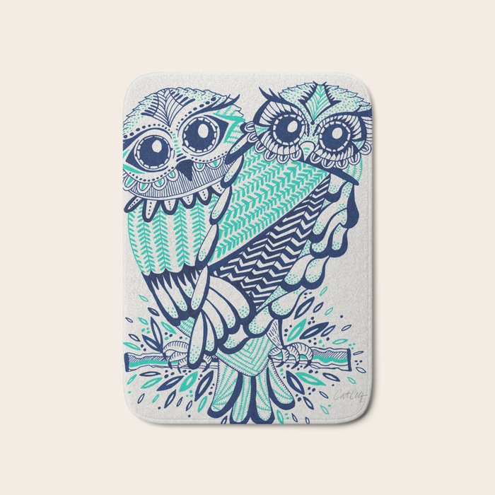 Owls - Turquoise & Navy Bath Mat Gallery Image 1