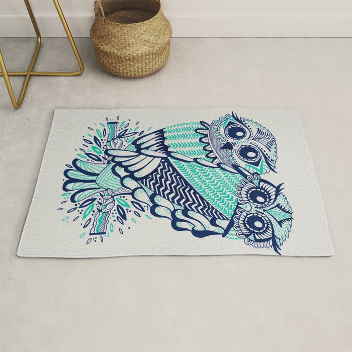Owls - Turquoise & Navy Rug Gallery Image 1