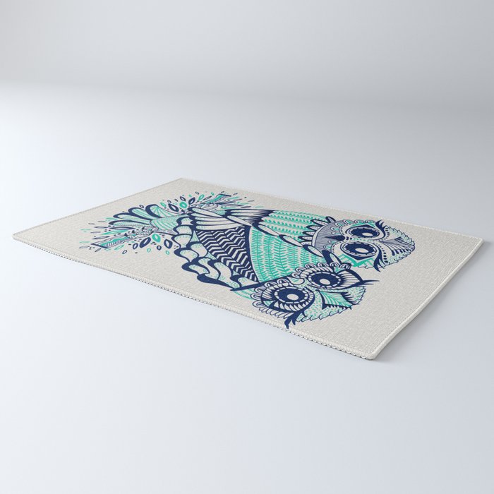Owls - Turquoise & Navy Rug Gallery Image 3