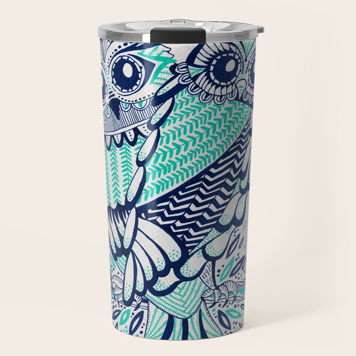 Owls - Turquoise & Navy Travel Mug Gallery Image 1