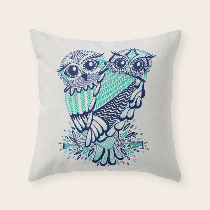 Owls - Turquoise & Navy Throw Pillow Gallery Image 6