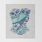 Owls - Turquoise & Navy Throw Blanket Gallery Image 2