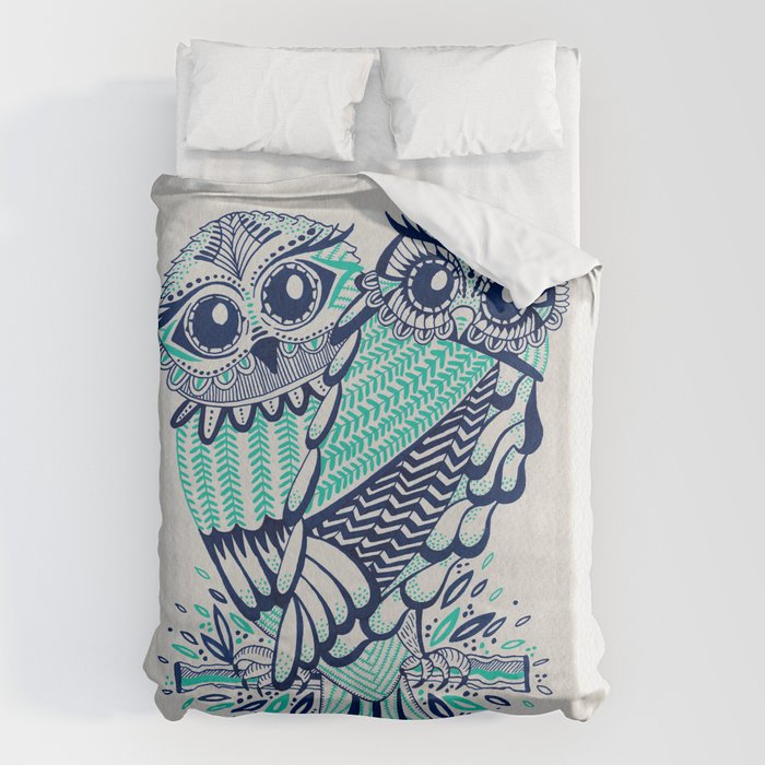 Owls - Turquoise & Navy Duvet Cover Gallery Image 1