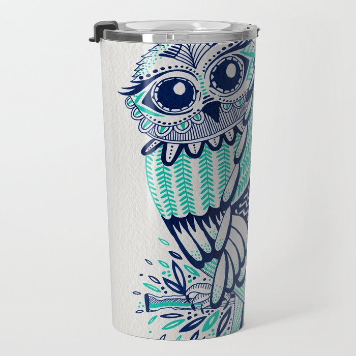 Owls - Turquoise & Navy Travel Mug Gallery Image 3