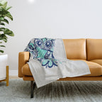 Owls - Turquoise & Navy Throw Blanket Gallery Image 1