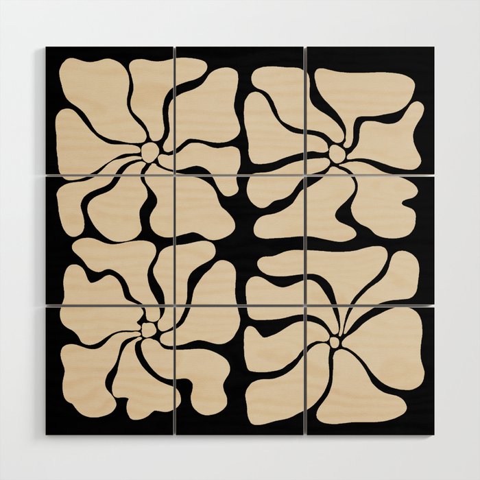 Monochrome Petal Mosaic Pattern Wood Wall Art Gallery Image 1