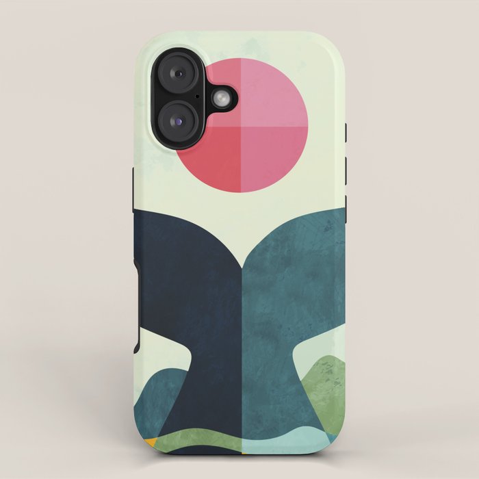mid century whale sun sea iPhone Case Gallery Image 1