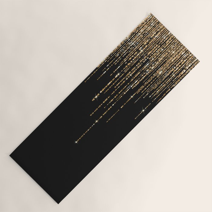 Luxury Chic Black Gold Sparkly Glitter Fringe Yoga Mat Gallery Image 1