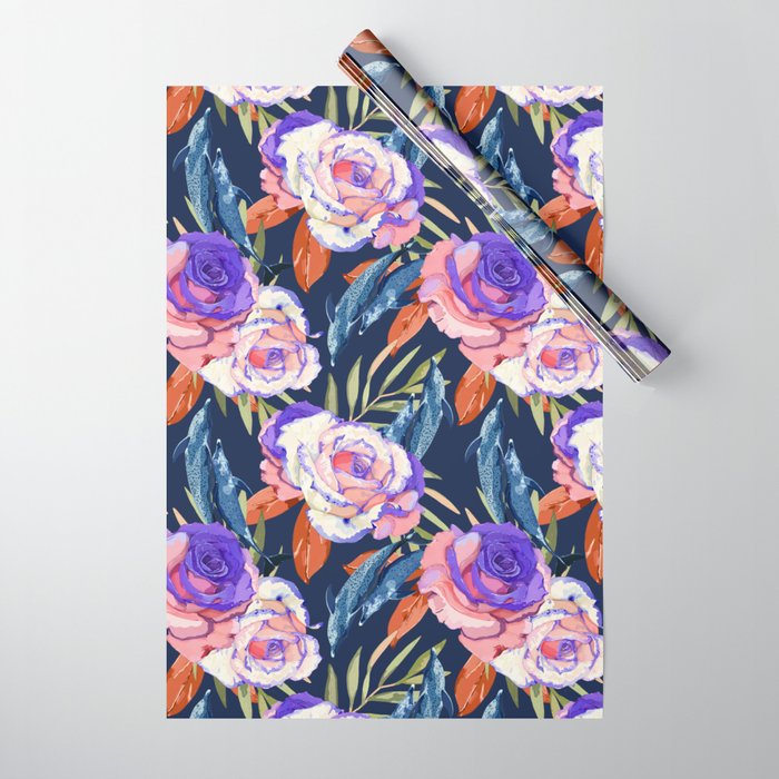 Dark landscape dolphins in the roses Wrapping Paper Gallery Image 1