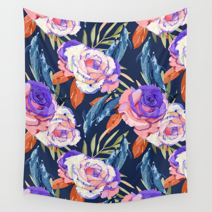 Dark landscape dolphins in the roses Wall Tapestry Gallery Image 1