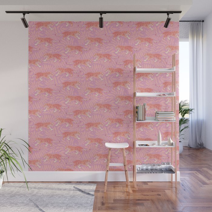 Tigers - pink pastel Wall Mural Gallery Image 1