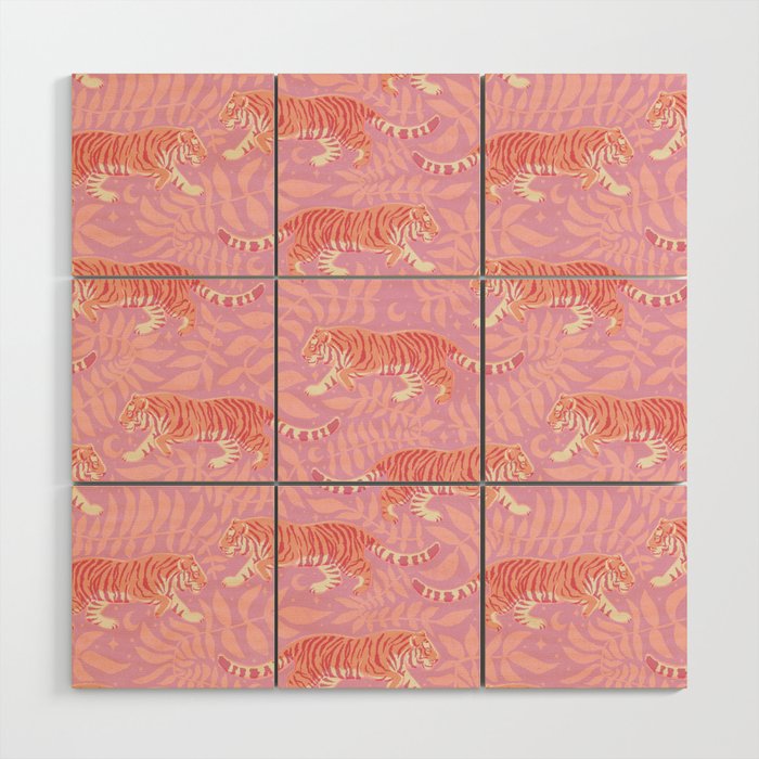 Tigers - pink pastel Wood Wall Art Gallery Image 1