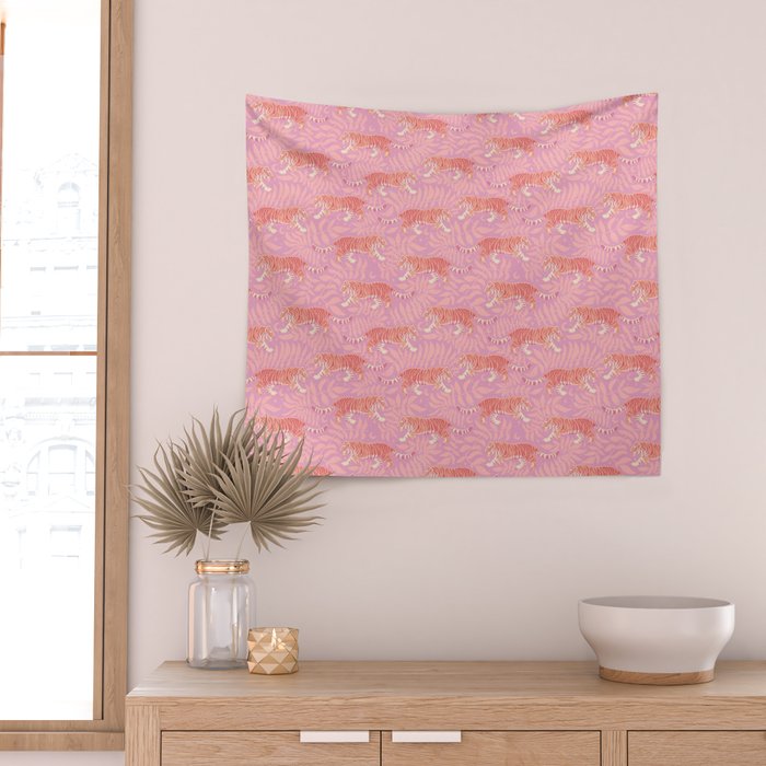 Tigers - pink pastel Wall Tapestry Gallery Image 2