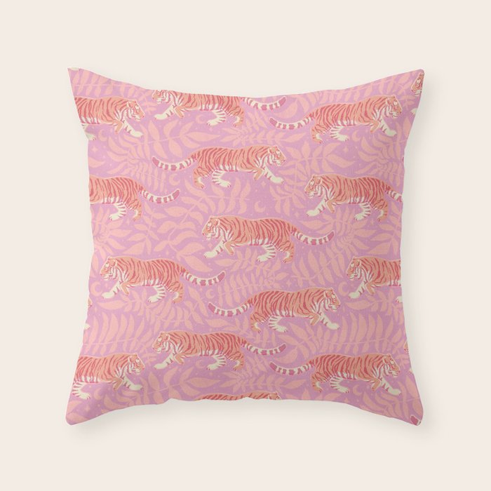 Tigers - pink pastel Throw Pillow Gallery Image 1