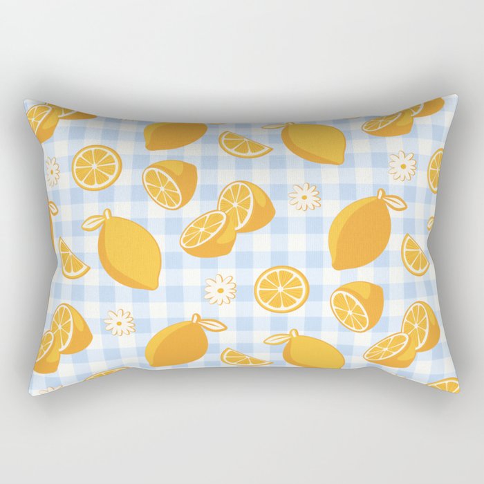 Lemons on Pastel Blue Gingham Rectangular Pillow Gallery Image 2