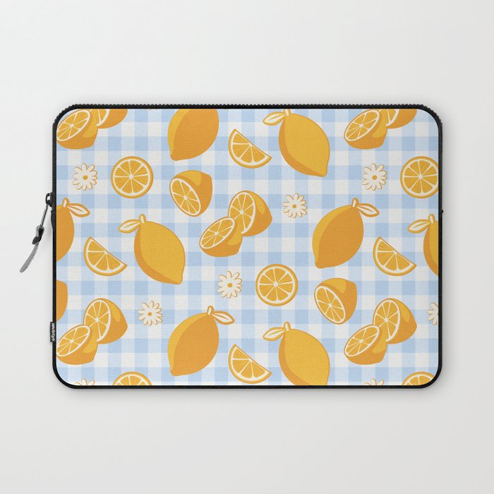 Lemons on Pastel Blue Gingham Laptop Sleeve Gallery Image 1
