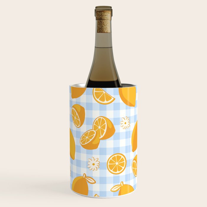 Lemons on Pastel Blue Gingham Wine Chiller Gallery Image 1