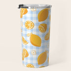 Lemons on Pastel Blue Gingham Travel Mug Gallery Image 3