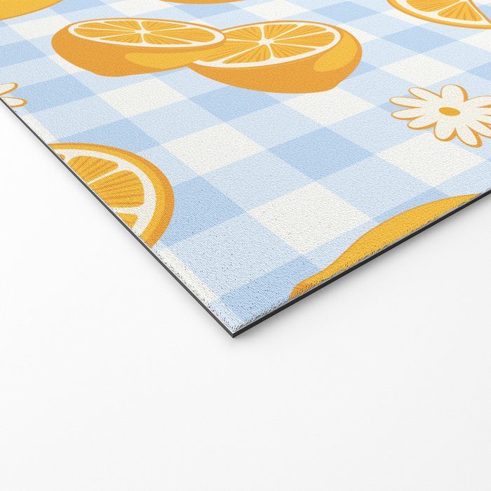 Lemons on Pastel Blue Gingham Welcome Mat Gallery Image 2