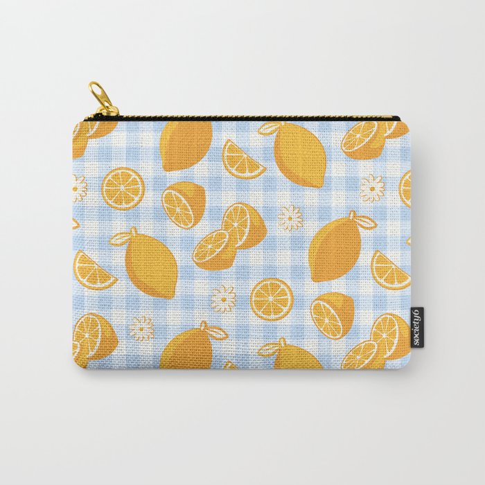 Lemons on Pastel Blue Gingham Carry All Pouch Gallery Image 1