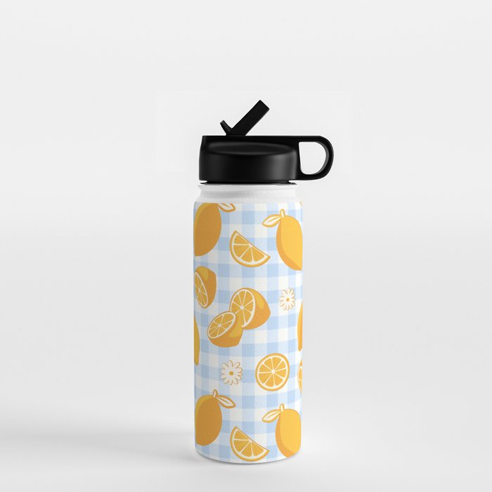 Lemons on Pastel Blue Gingham Water Bottle Gallery Image 1