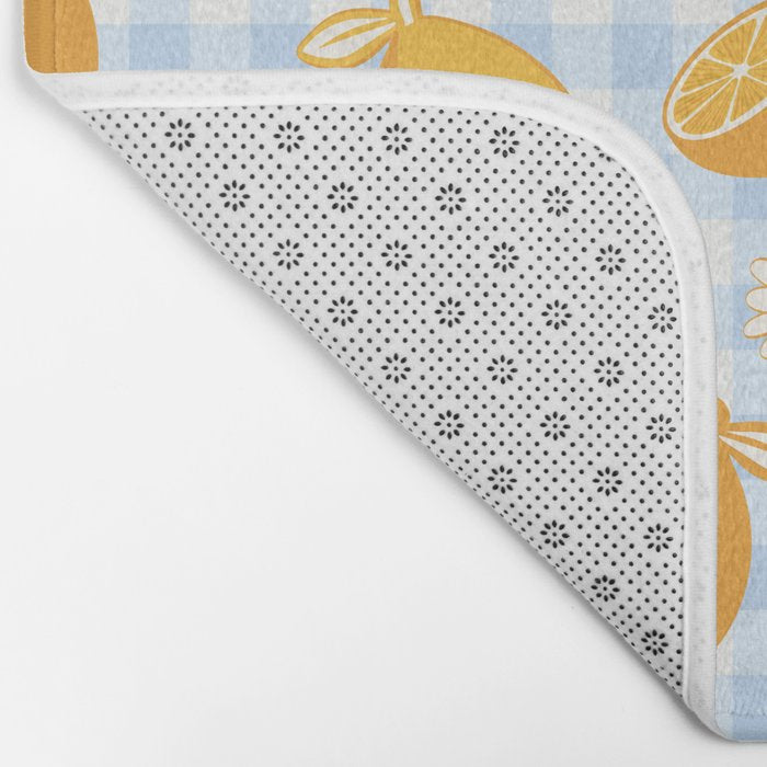 Lemons on Pastel Blue Gingham Bath Mat Gallery Image 2