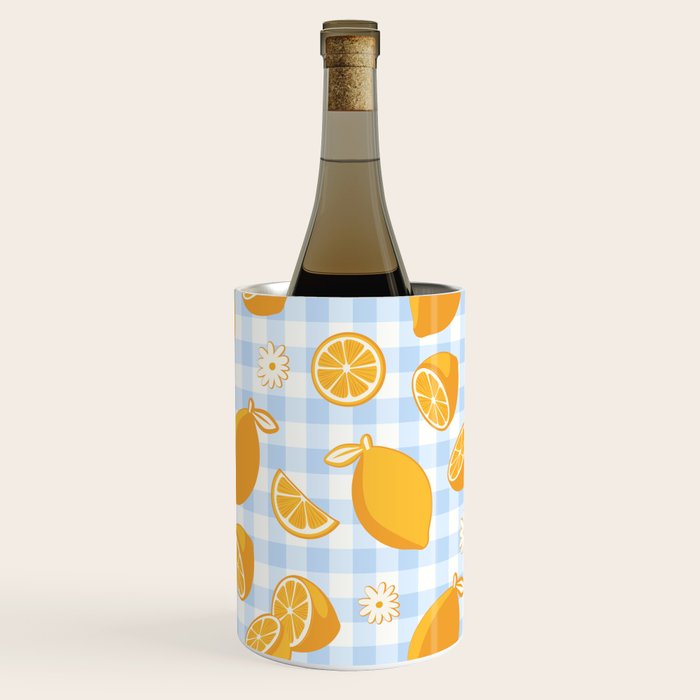 Lemons on Pastel Blue Gingham Wine Chiller Gallery Image 2