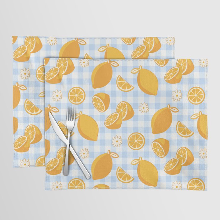 Lemons on Pastel Blue Gingham Placemat Gallery Image 1