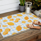 Lemons on Pastel Blue Gingham Outdoor Rug Gallery Image 2