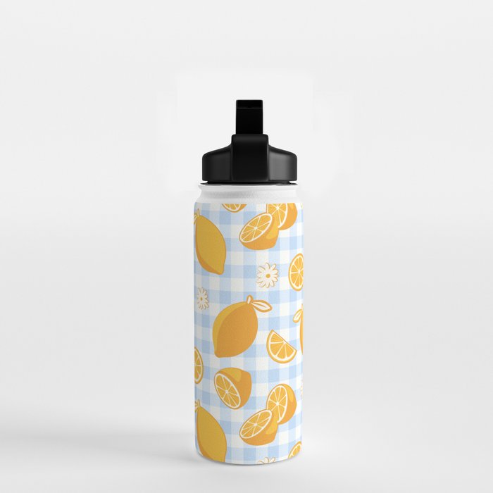 Lemons on Pastel Blue Gingham Water Bottle Gallery Image 2