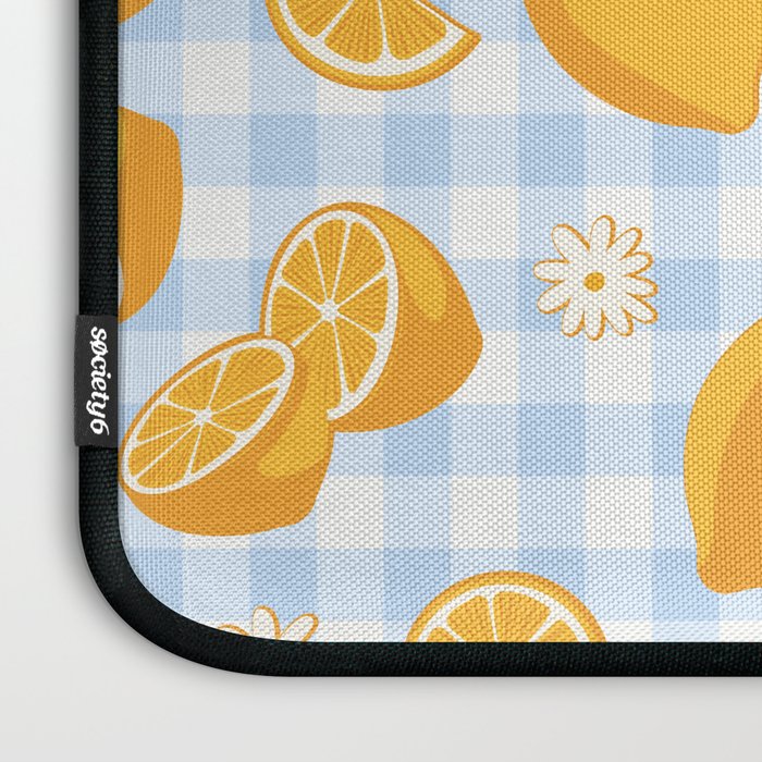 Lemons on Pastel Blue Gingham Laptop Sleeve Gallery Image 3