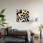 Retro Liquid Swirl Abstract Pattern Square Black and White Wood Wall Art Gallery Image 2